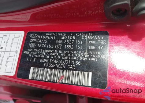 2016 Hyundai Accent Se from USA, damaged, VIN KMHCT4AE5GU012066